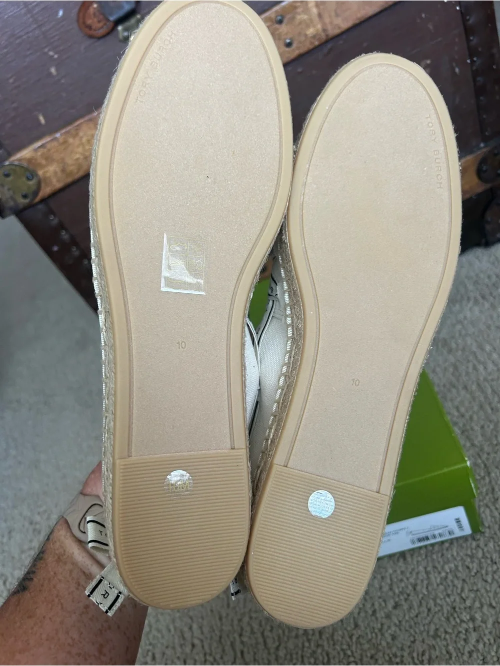Tory Burch Cream Canvas Logo Espadrilles